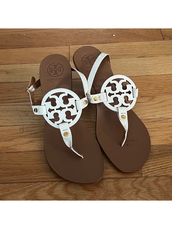 Tory Burch Shoes - Tory Burch White Leather Heeled Sandals Size 8.5M